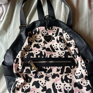 Betsey Johnson Panda Print Backpack with Black Trim